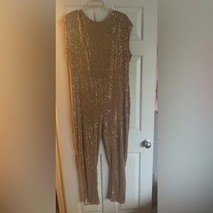 Beautiful Sequin Jumpsuit with Gold Belt
